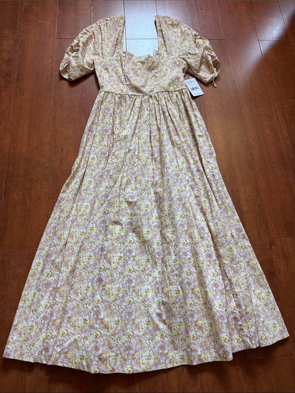 Free People Yellow Floral Puff-Sleeve Maxi Dress